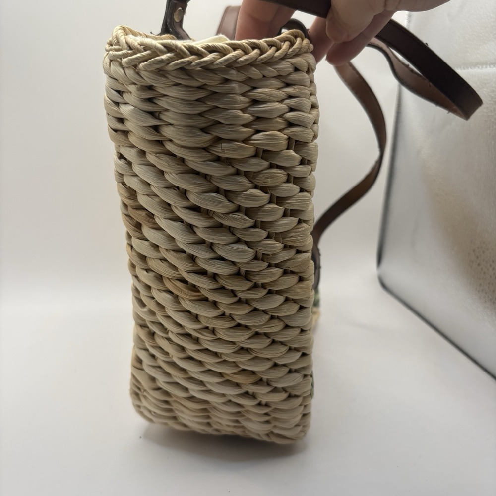 Vintage Capelli Straw Wicker Flamingo Palm Tree Beach Shoulder Bag Purse - Picture 9 of 14